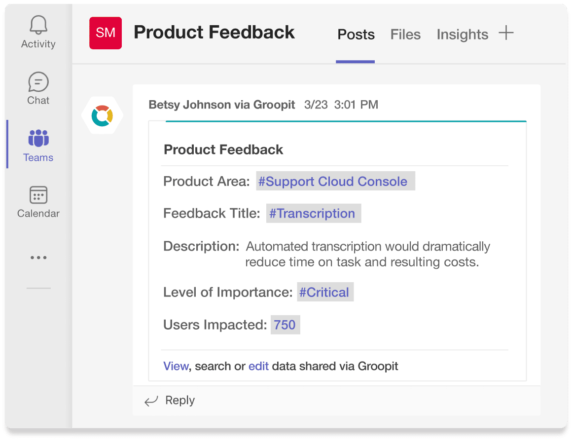 Share product feedback easily in Teams conversations