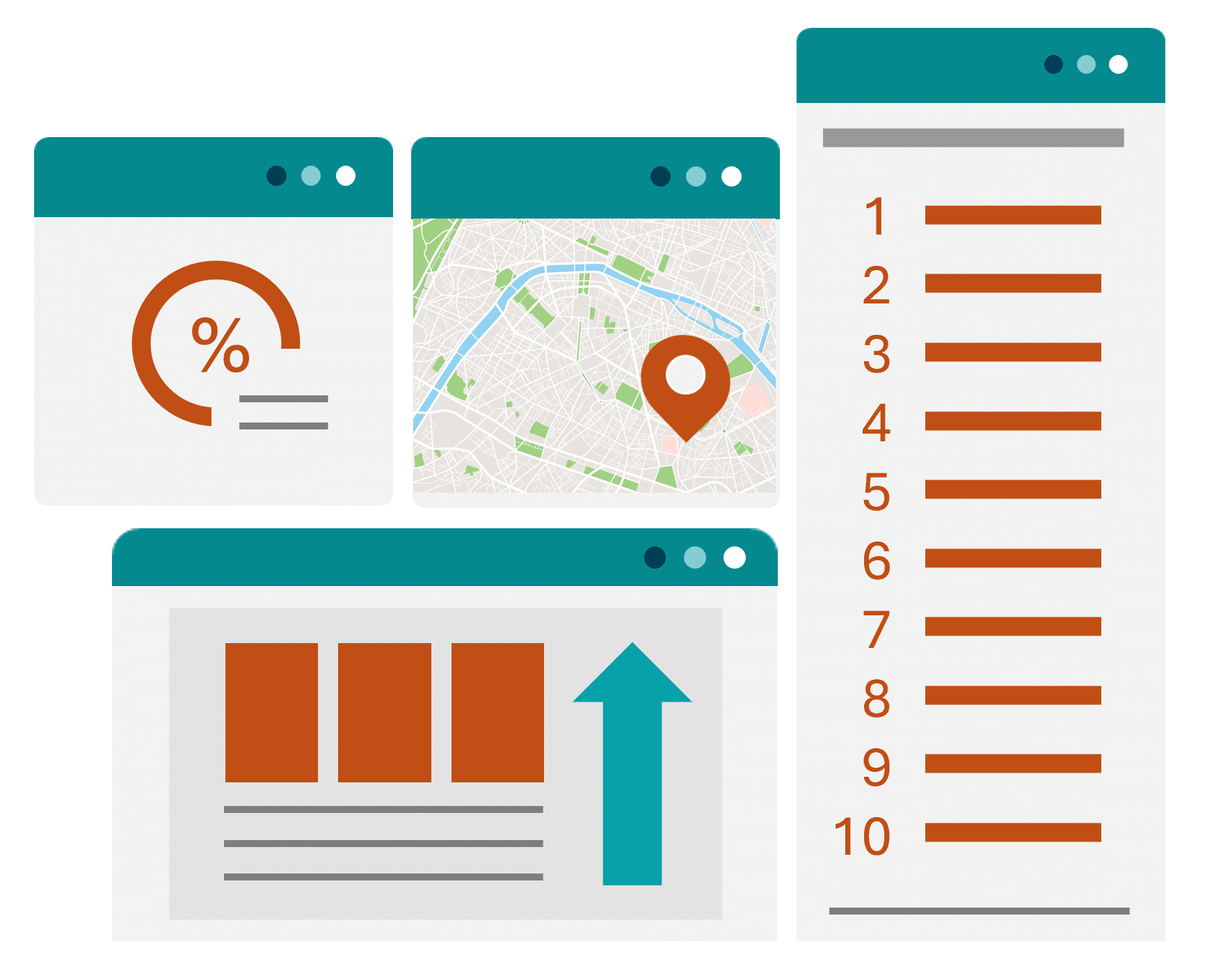 Groopit dashboard views of aggregate data including leaderboard, counter, map